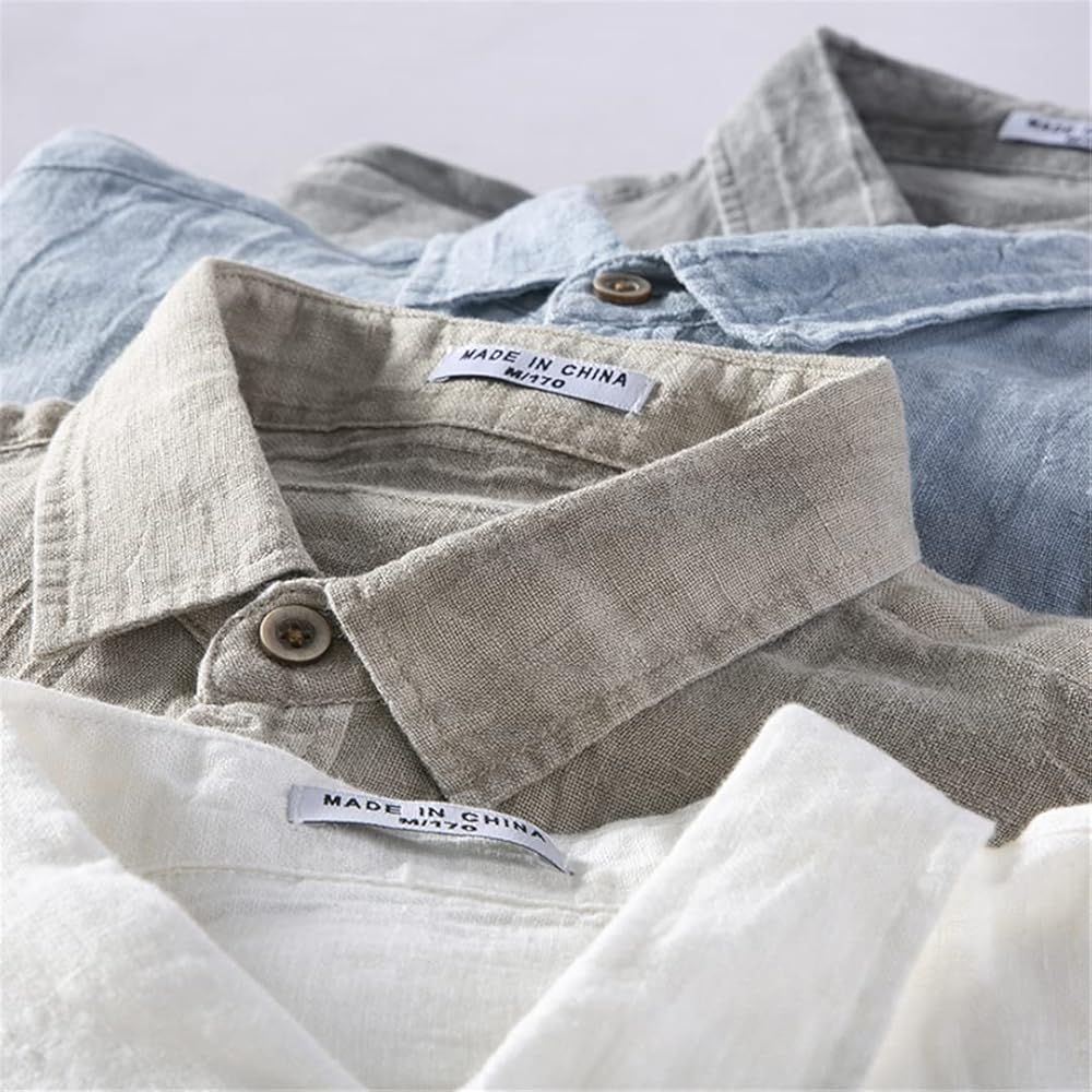 Linen Shirts Men Casual Crumpled Retro Shirt for Men Tops
